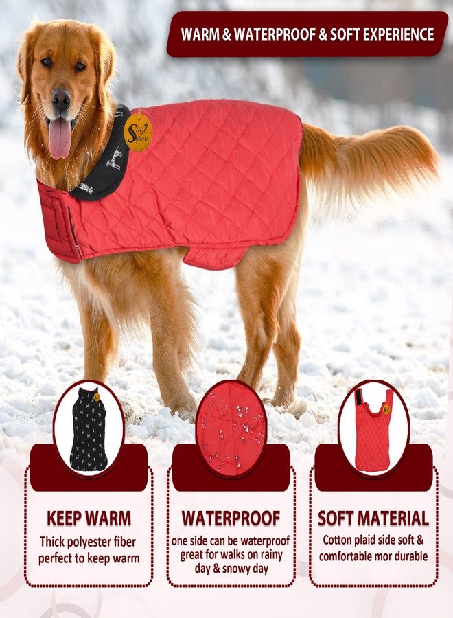 سايج سكوير سترة صوفية مربعة للكلاب من سيج، قابلة للعكس، مقاومة للماء والرياح، ملابس للكلاب في الطقس البارد (أسود وأحمر) (كبير) (24 بوصة) - Image 2